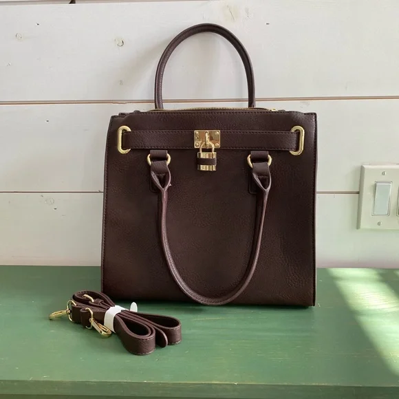 Charming Charlie Dark Brown Satchel with Gold Hardware - Picture 1 of 6